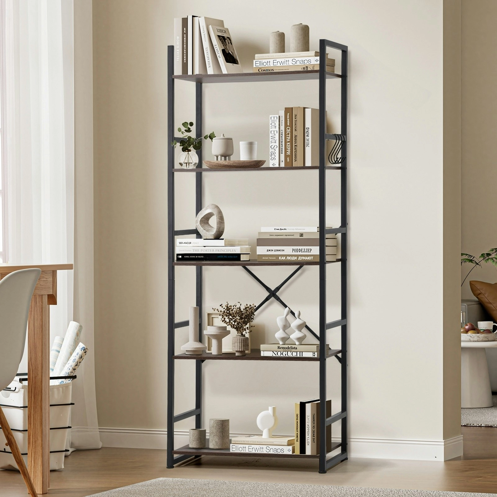 Oikiture Display Shelf 5-Tier Shelves Bookshelf Storage Bookcase Stand Rack 60CM