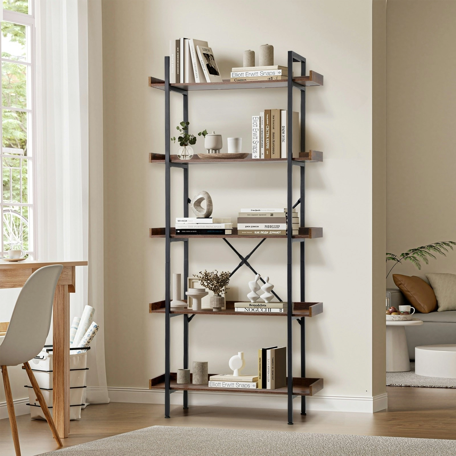 Oikiture Display Shelf 5-Tier Bookshelf Shelves Storage Bookcase Stand Rack 80CM