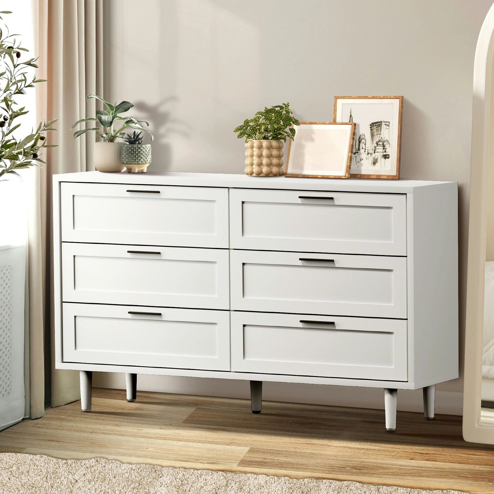 Oikiture 6 Chest of Drawers Dresser Chest Storage Cabinet Tallboy White