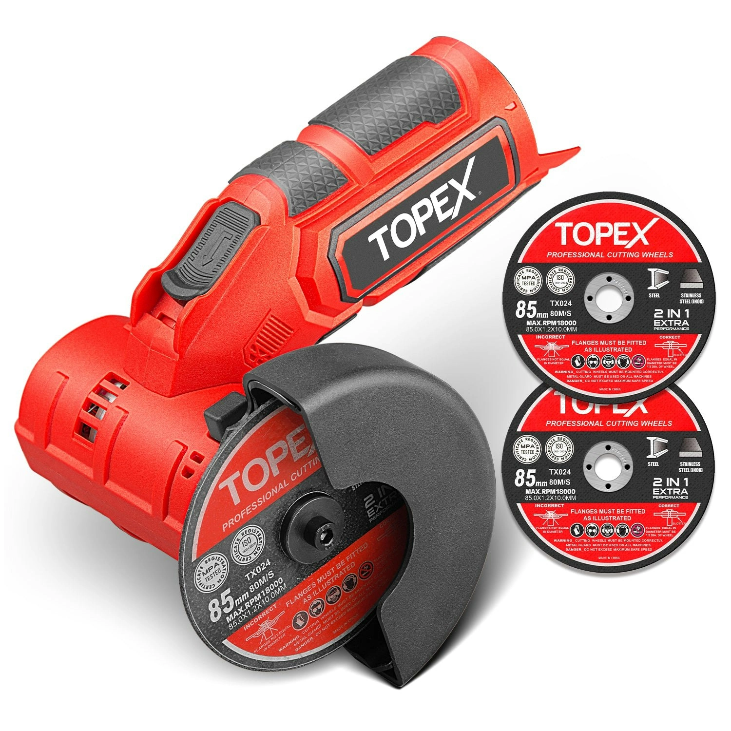 Topex 12V Cordless Angle Grinder Skin Only without Battery,with 2 Polishing disc & 1 Wrench for Metal and Wood