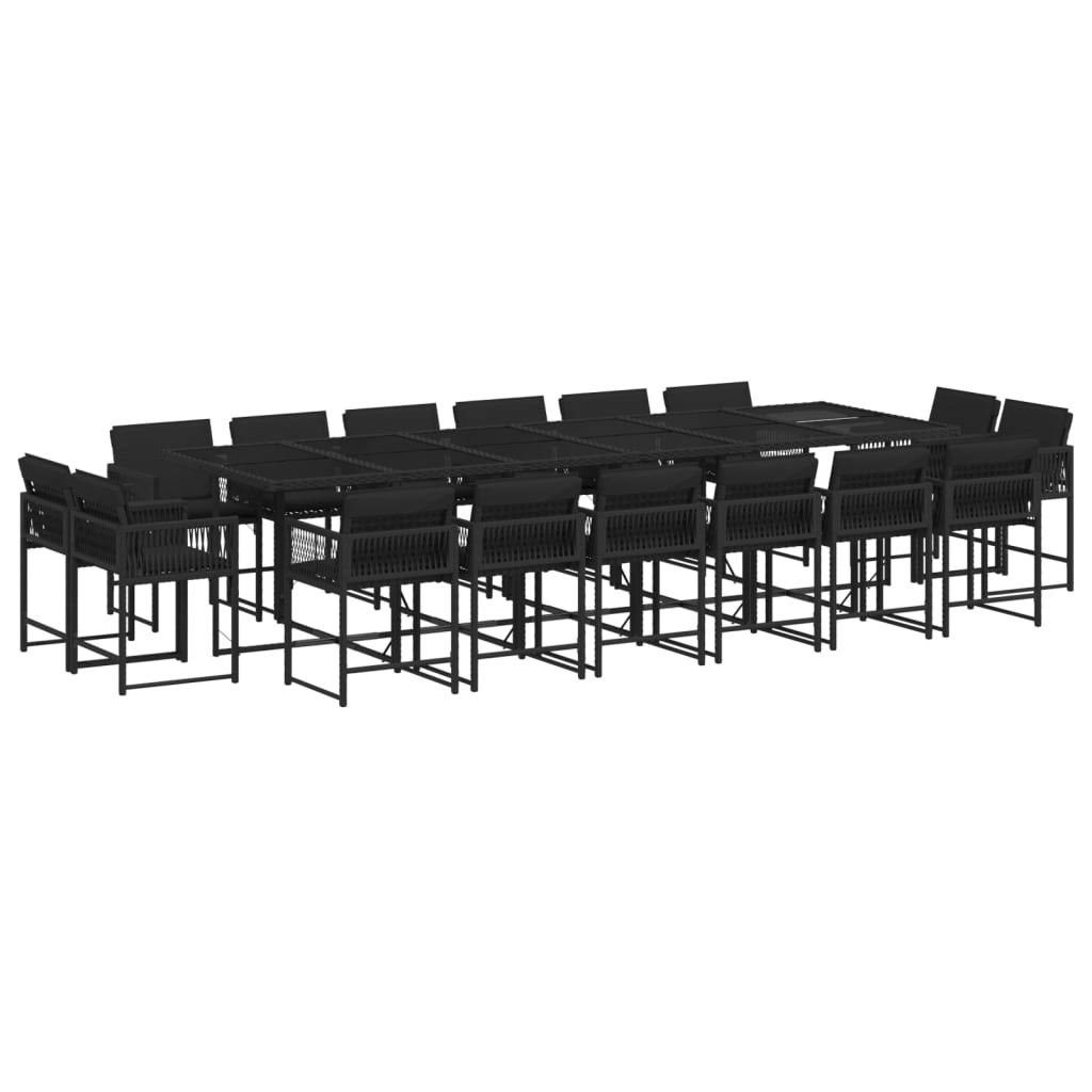 17 Piece Garden Dining Set with Cushions Black Poly Rattan 3211603