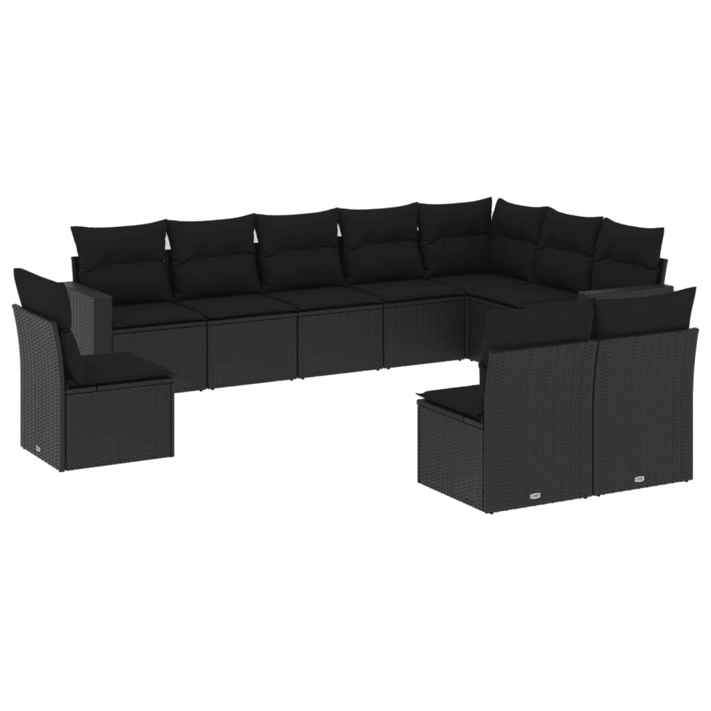 10 Piece Garden Sofa Set with Cushions Black Poly Rattan 3219095