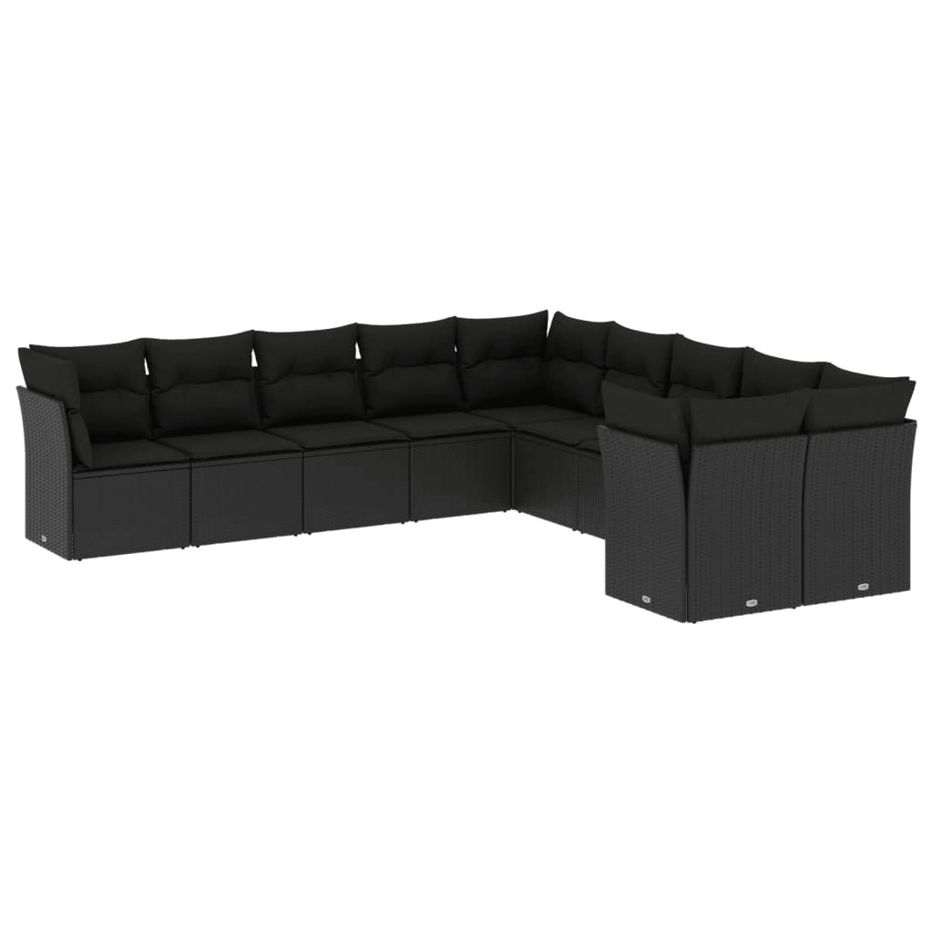 10 Piece Garden Sofa Set with Cushions Black Poly Rattan 3218235