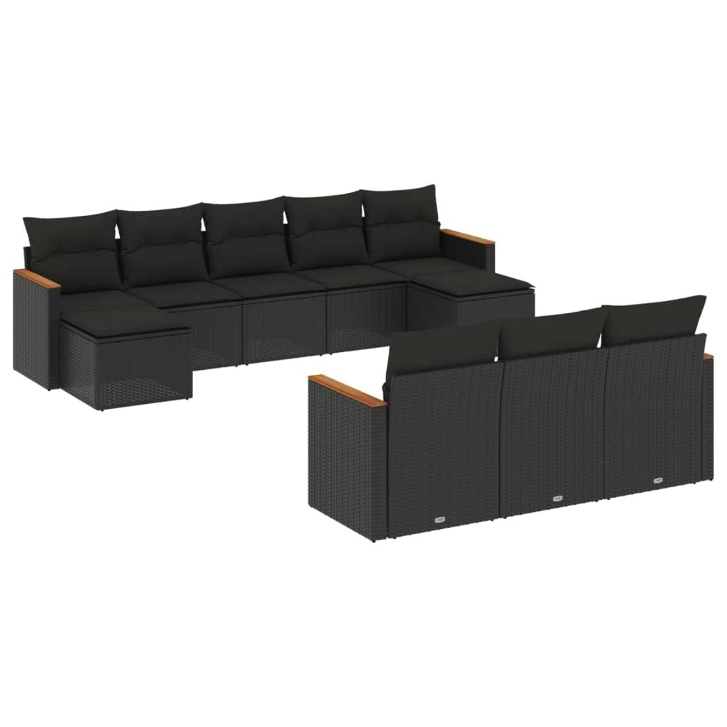 10 Piece Garden Sofa Set with Cushions Black Poly Rattan 3258814