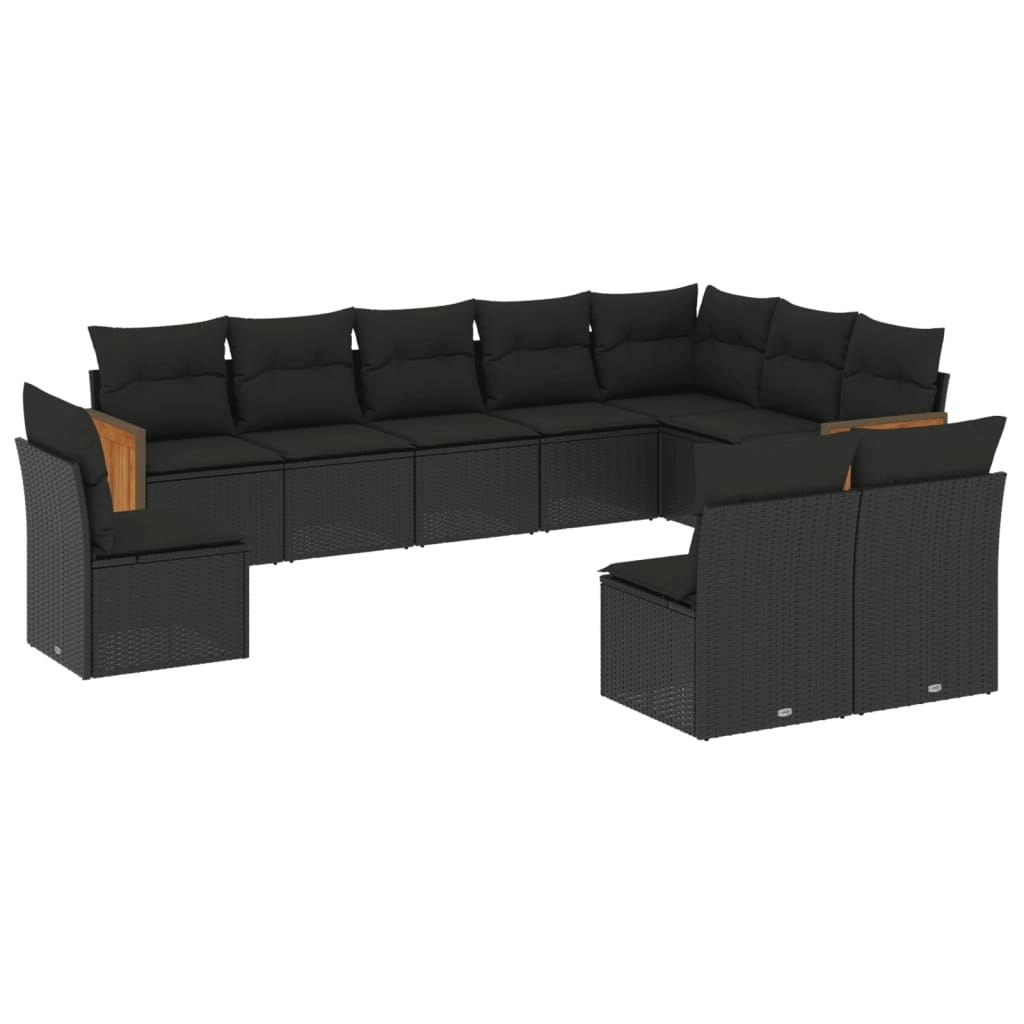 10 Piece Garden Sofa Set with Cushions Black Poly Rattan 3260151