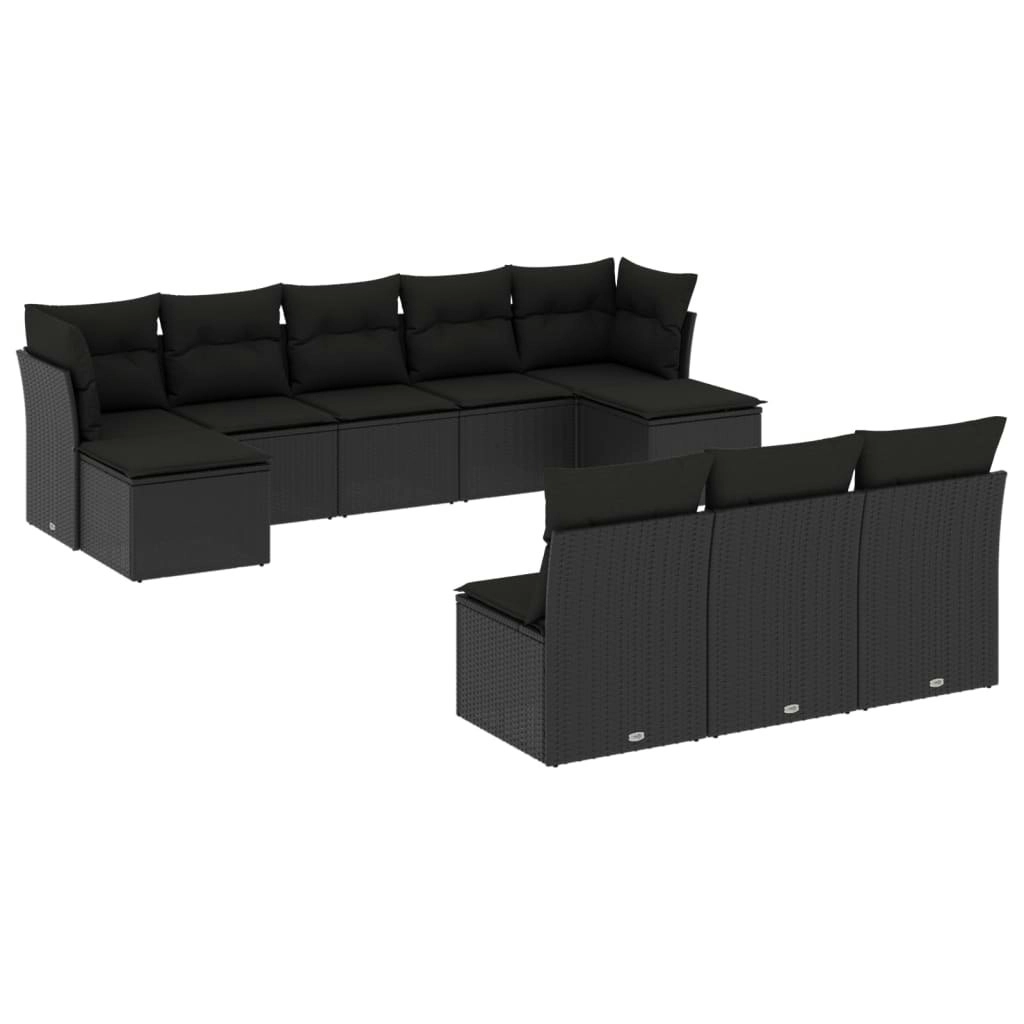 10 Piece Garden Sofa Set with Cushions Black Poly Rattan 3250124