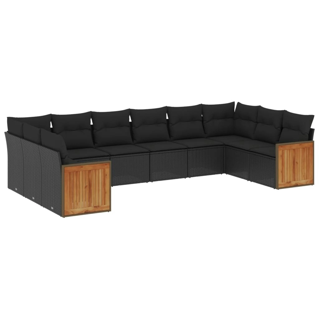 10 Piece Garden Sofa Set with Cushions Black Poly Rattan 3260403