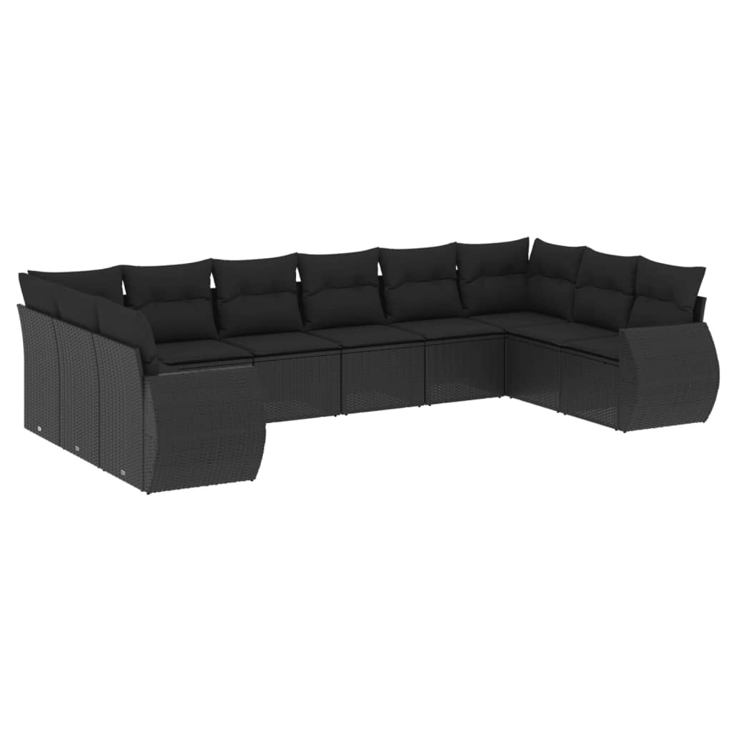 10 Piece Garden Sofa Set with Cushions Black Poly Rattan 3254202