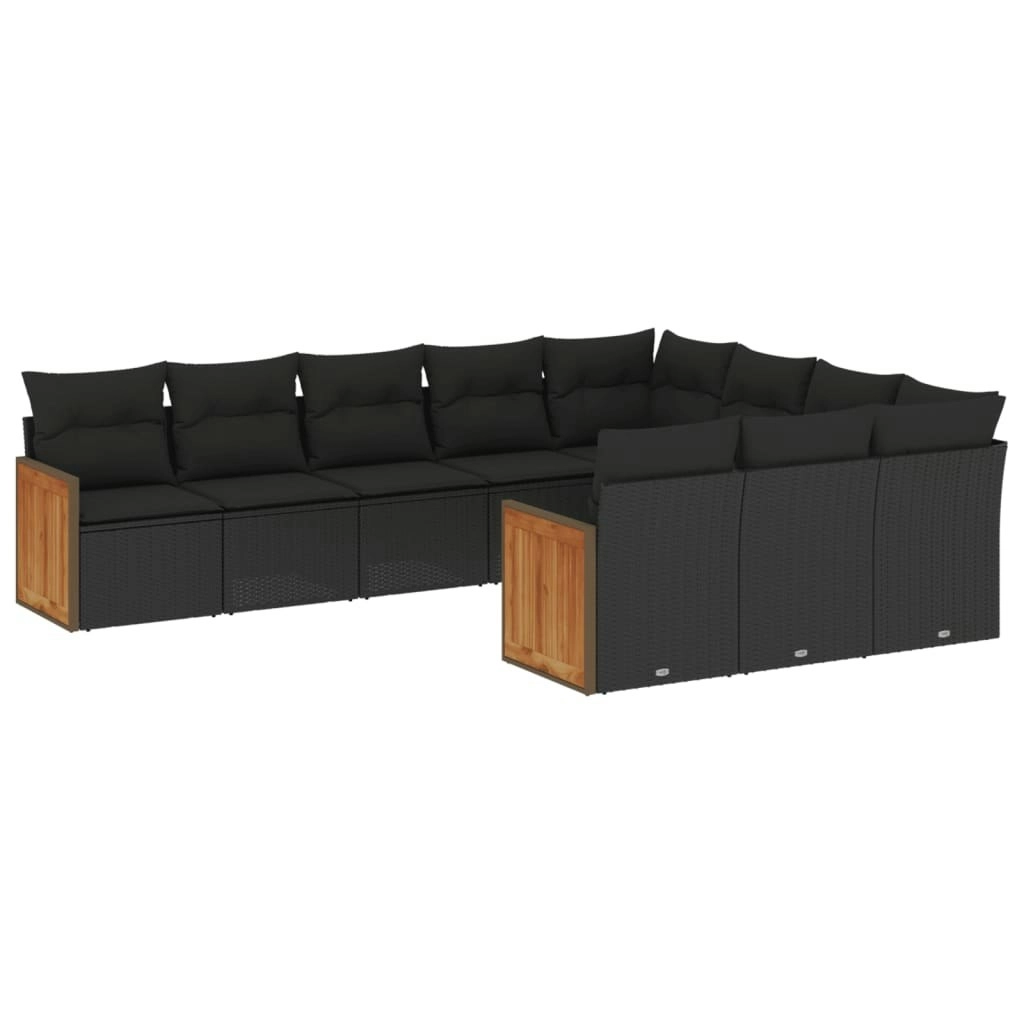 10 Piece Garden Sofa Set with Cushions Black Poly Rattan 3260417