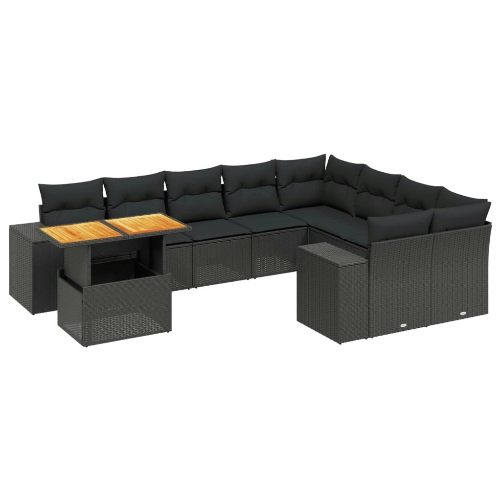 10 Piece Garden Sofa Set with Cushions Black Poly Rattan 3272798