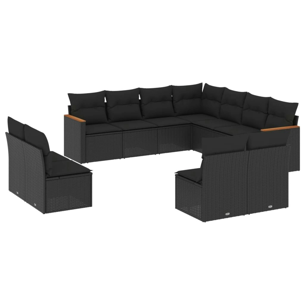 11 Piece Garden Sofa Set with Cushions Black Poly Rattan 3258485