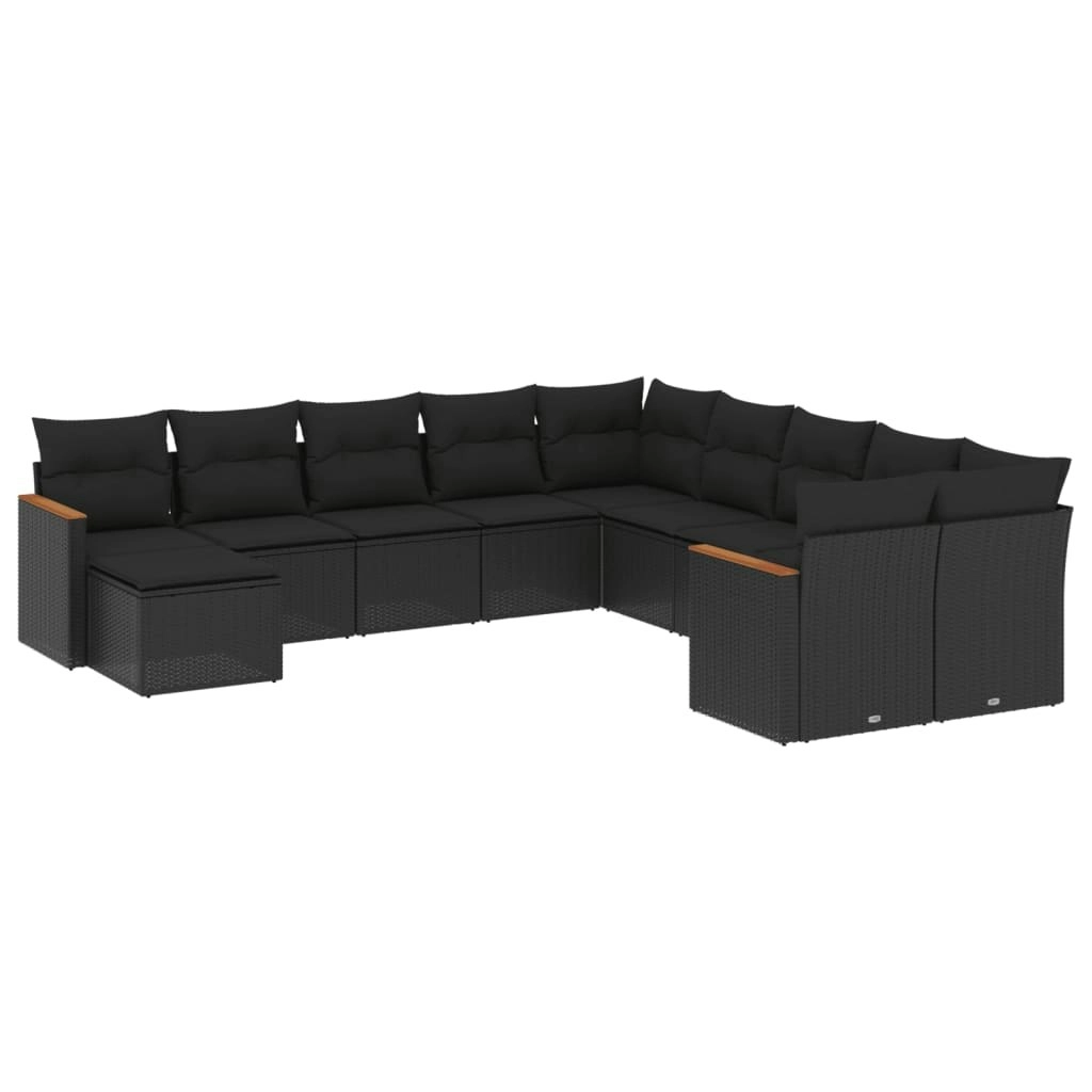 11 Piece Garden Sofa Set with Cushions Black Poly Rattan 3258968