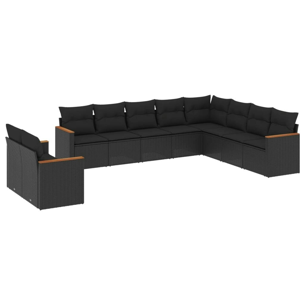 10 Piece Garden Sofa Set with Cushions Black Poly Rattan 3226111