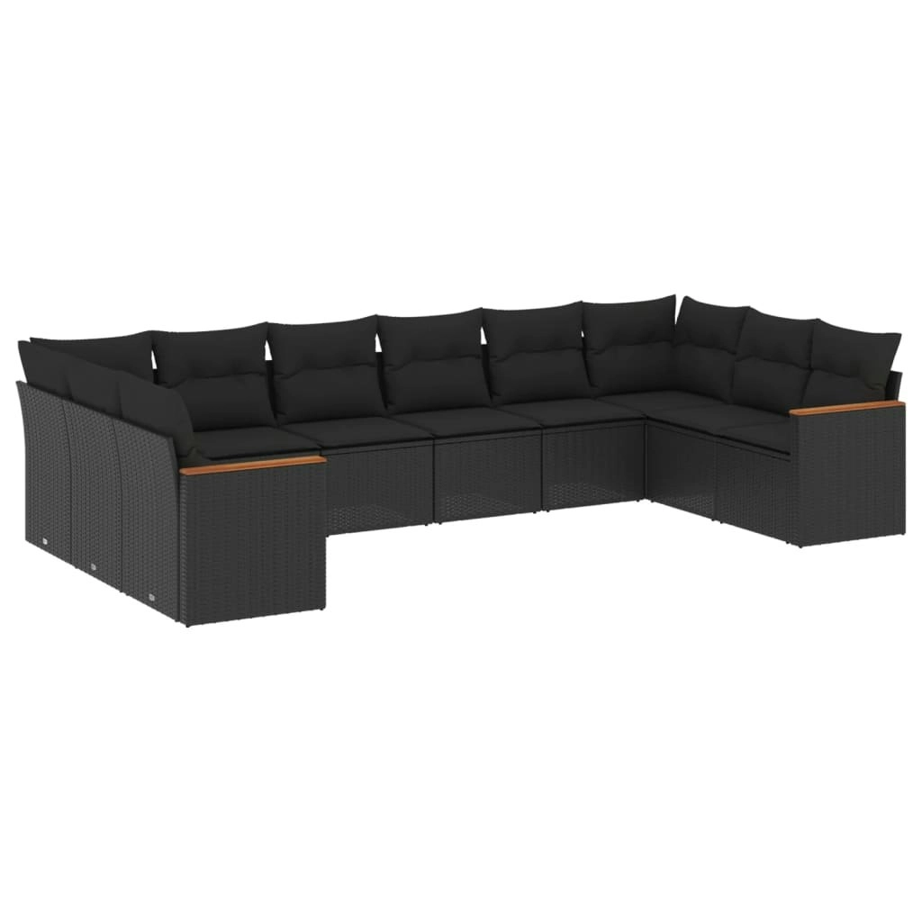 10 Piece Garden Sofa Set with Cushions Black Poly Rattan 3226321