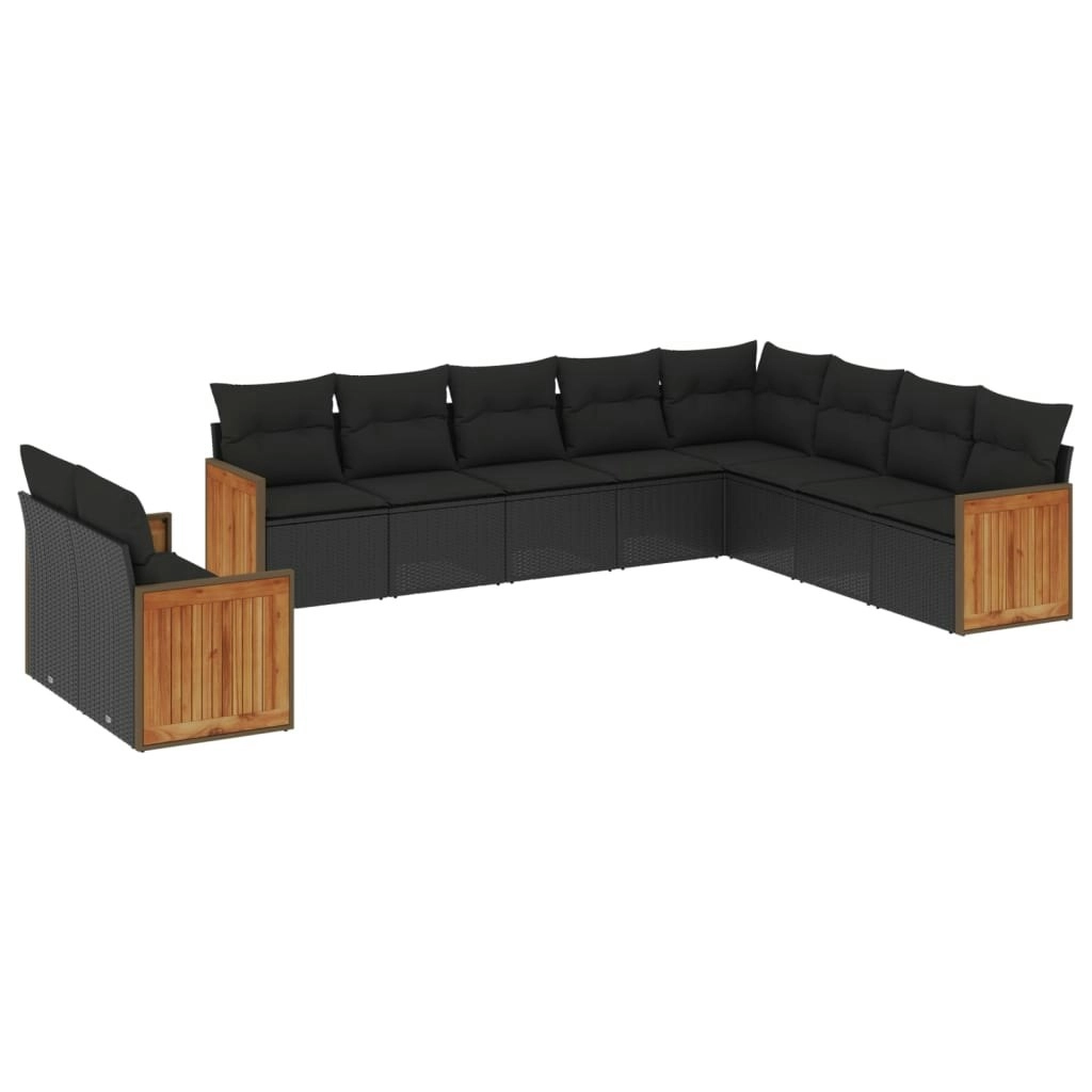 10 Piece Garden Sofa Set with Cushions Black Poly Rattan 3227791