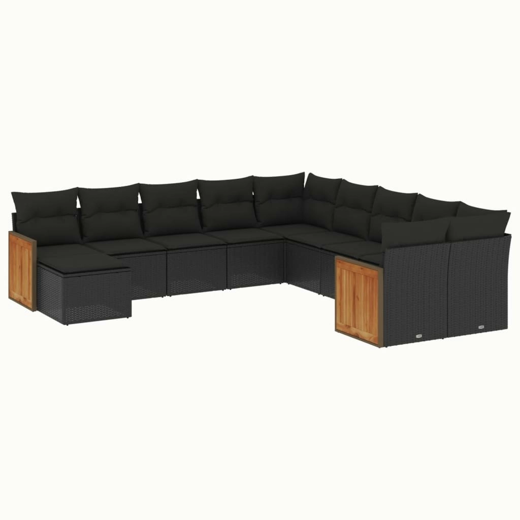 11 Piece Garden Sofa Set with Cushions Black Poly Rattan 3260648