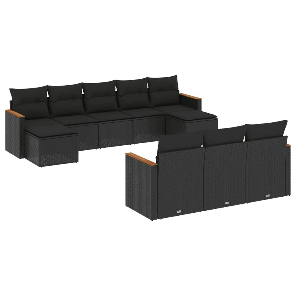 10 Piece Garden Sofa Set with Cushions Black Poly Rattan 3226412