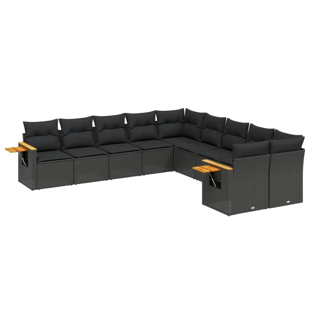 10 Piece Garden Sofa Set with Cushions Black Poly Rattan 3227189