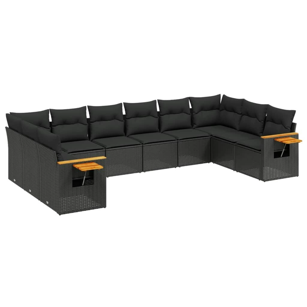 10 Piece Garden Sofa Set with Cushions Black Poly Rattan 3227161