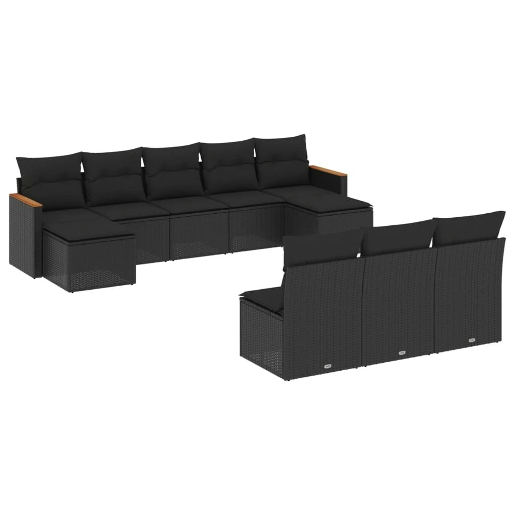 10 Piece Garden Sofa Set with Cushions Black Poly Rattan 3226384