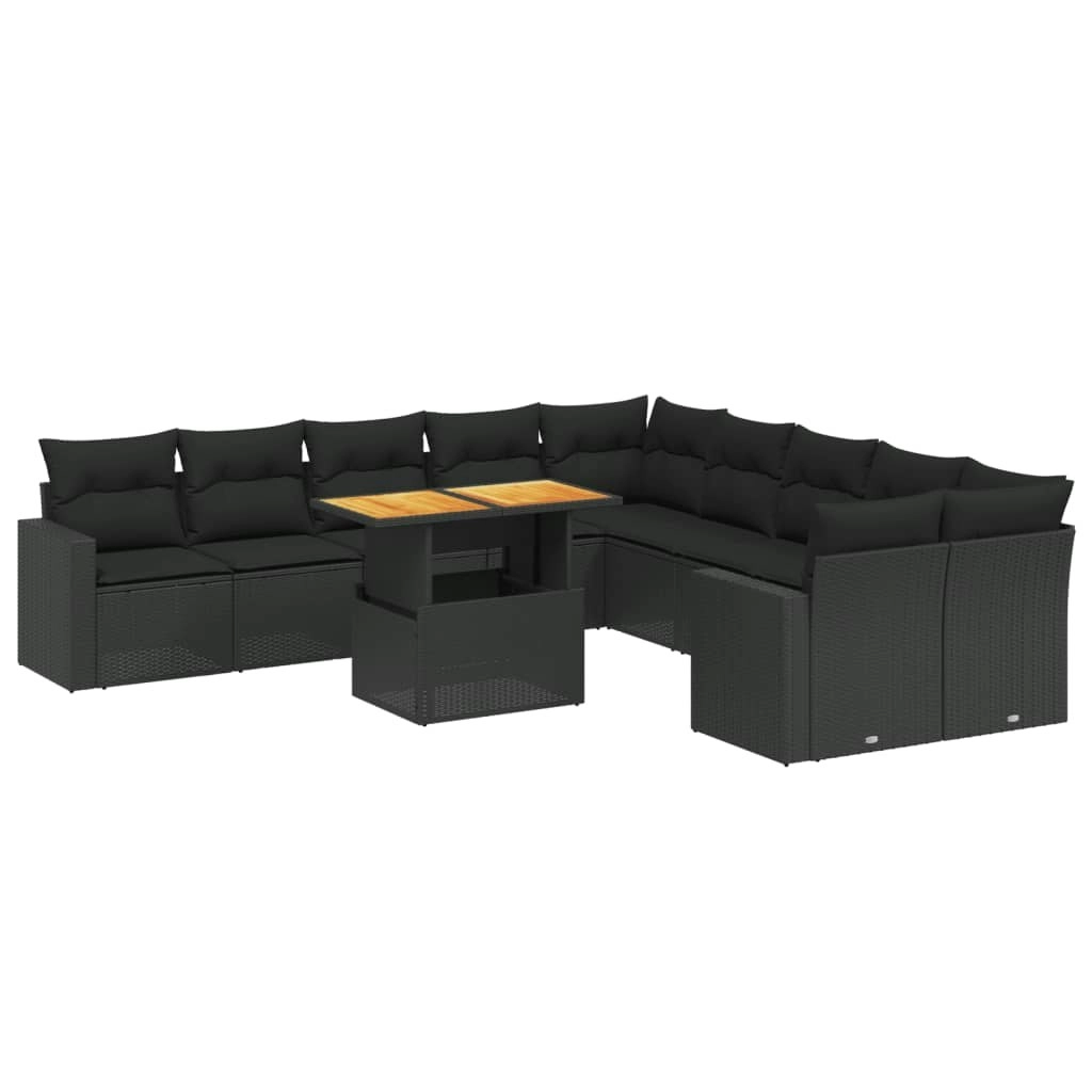 11 Piece Garden Sofa Set with Cushions Black Poly Rattan 3271503