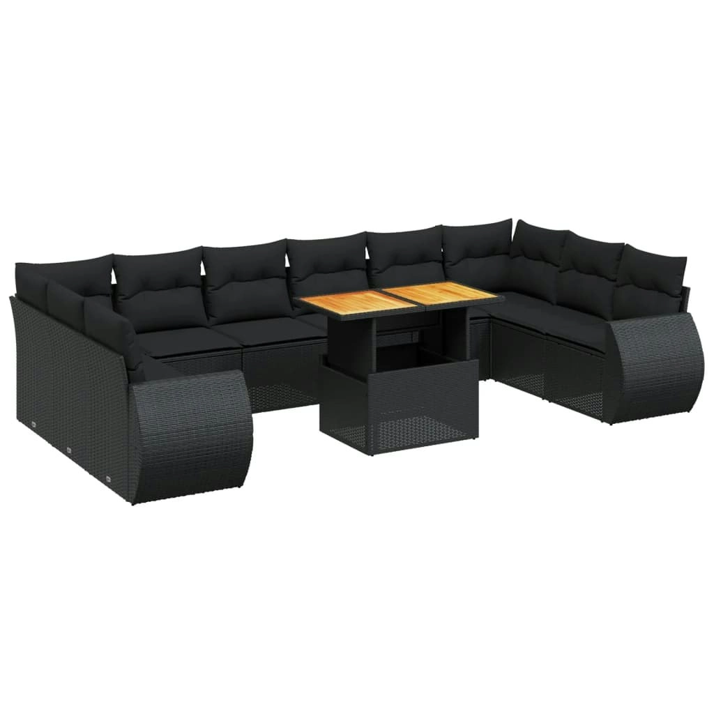 11 Piece Garden Sofa Set with Cushions Black Poly Rattan 3272364