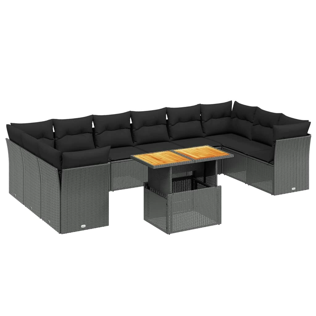 11 Piece Garden Sofa Set with Cushions Black Poly Rattan 3271020