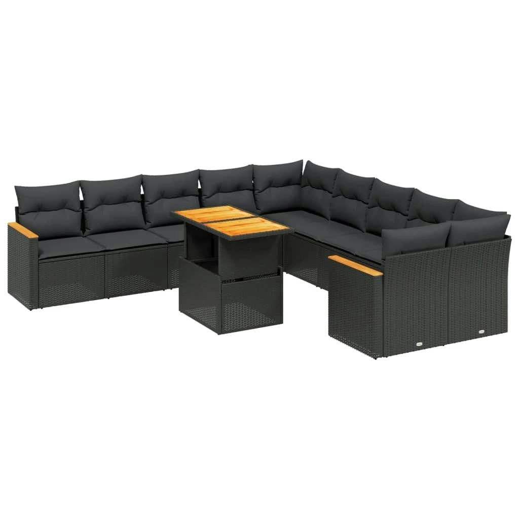 11 Piece Garden Sofa Set with Cushions Black Poly Rattan 3273260