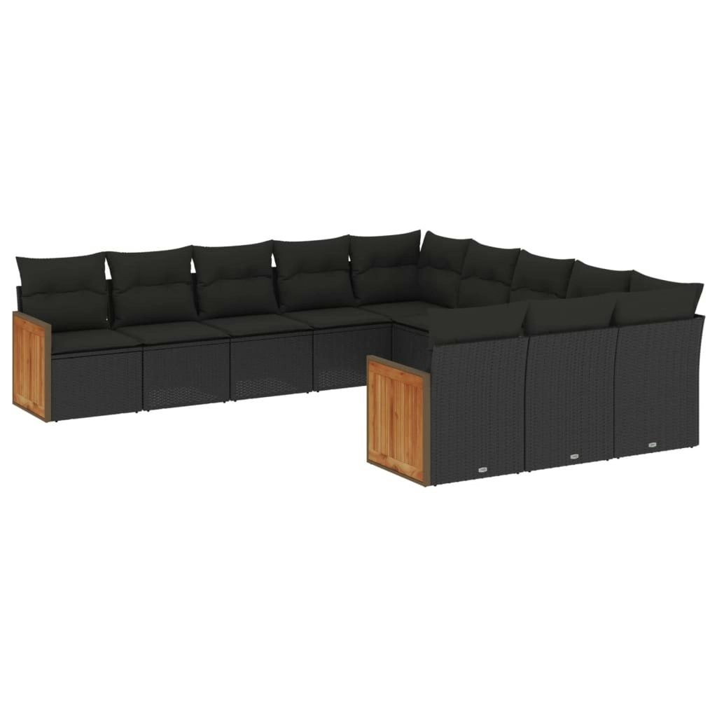 11 Piece Garden Sofa Set with Cushions Black Poly Rattan 3228106