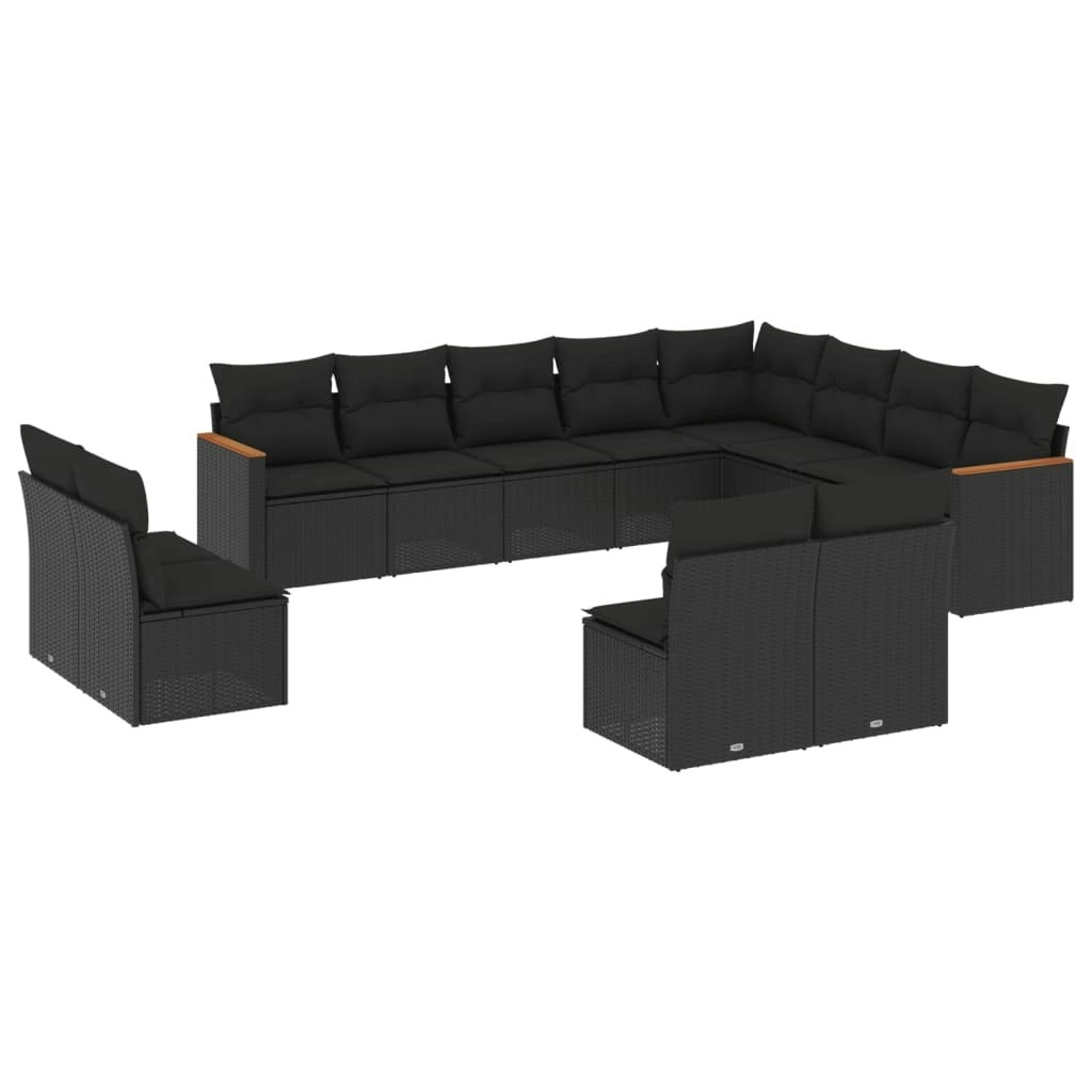 12 Piece Garden Sofa Set with Cushions Black Poly Rattan 3258870