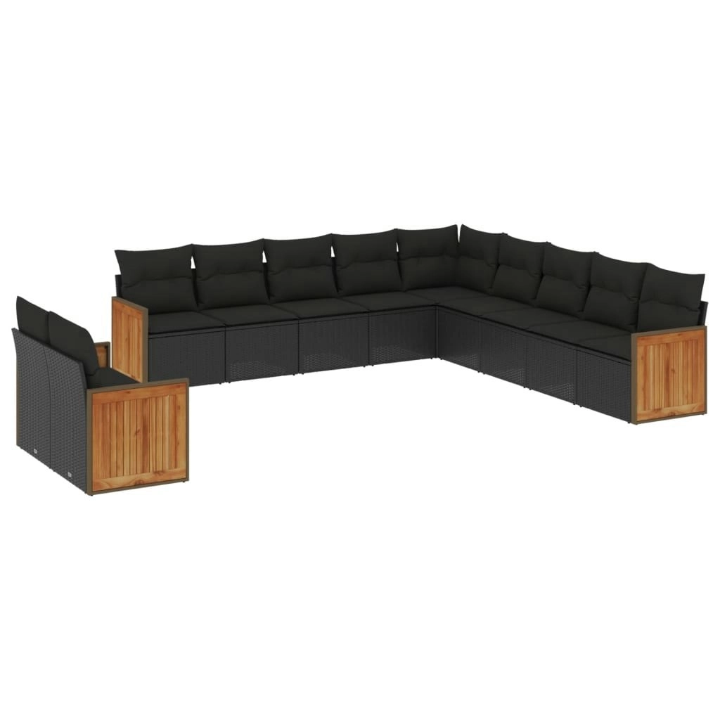 11 Piece Garden Sofa Set with Cushions Black Poly Rattan 3227805