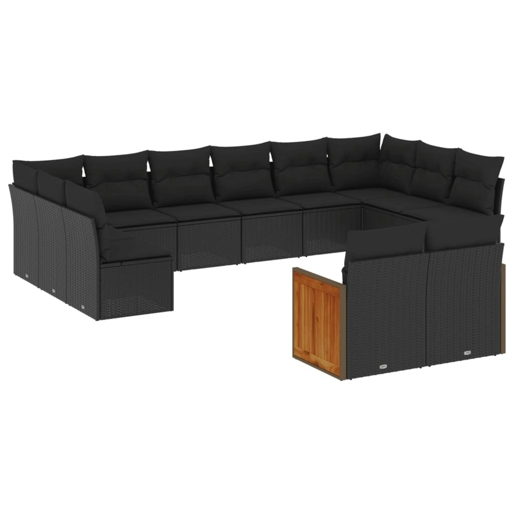 12 Piece Garden Sofa Set with Cushions Black Poly Rattan 3260522