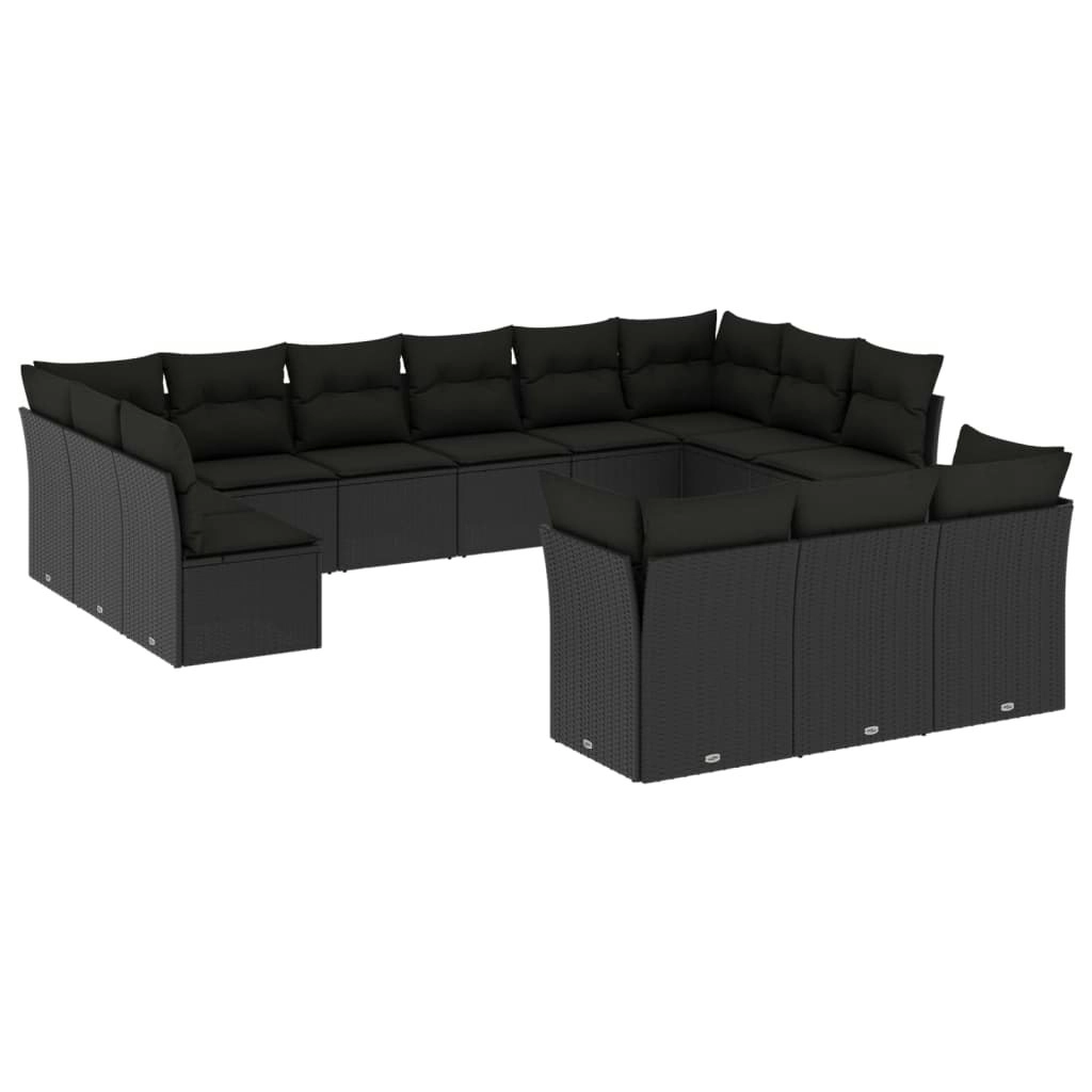 13 Piece Garden Sofa Set with Cushions Black Poly Rattan 3218445