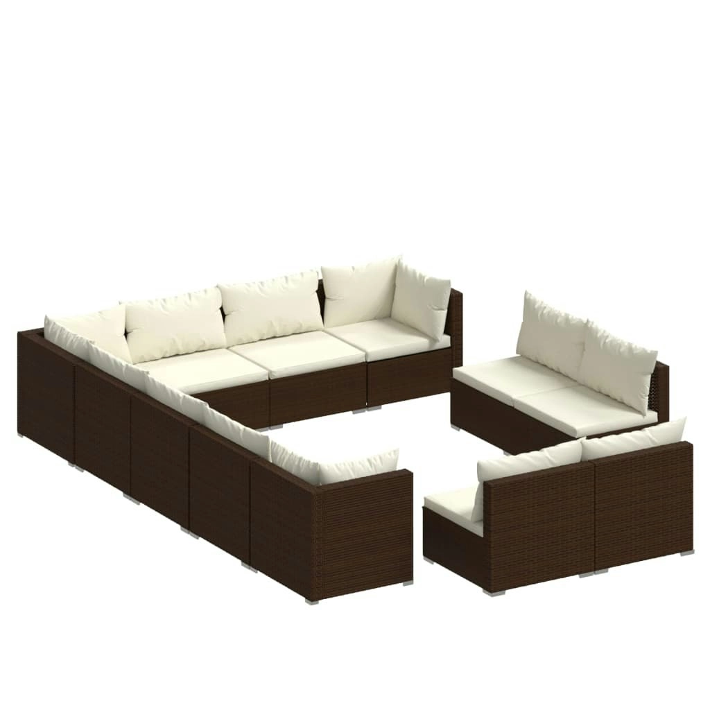 12 Piece Garden Lounge Set with Cushions Brown Poly Rattan 3102842