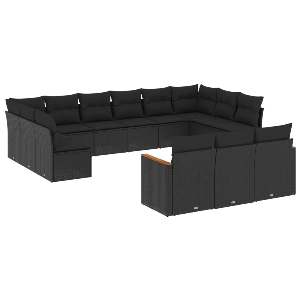 13 Piece Garden Sofa Set with Cushions Black Poly Rattan 3258856