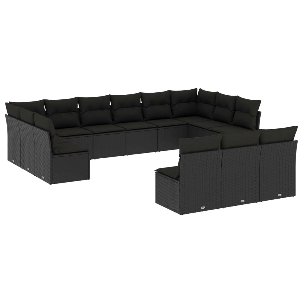 13 Piece Garden Sofa Set with Cushions Black Poly Rattan 3250224