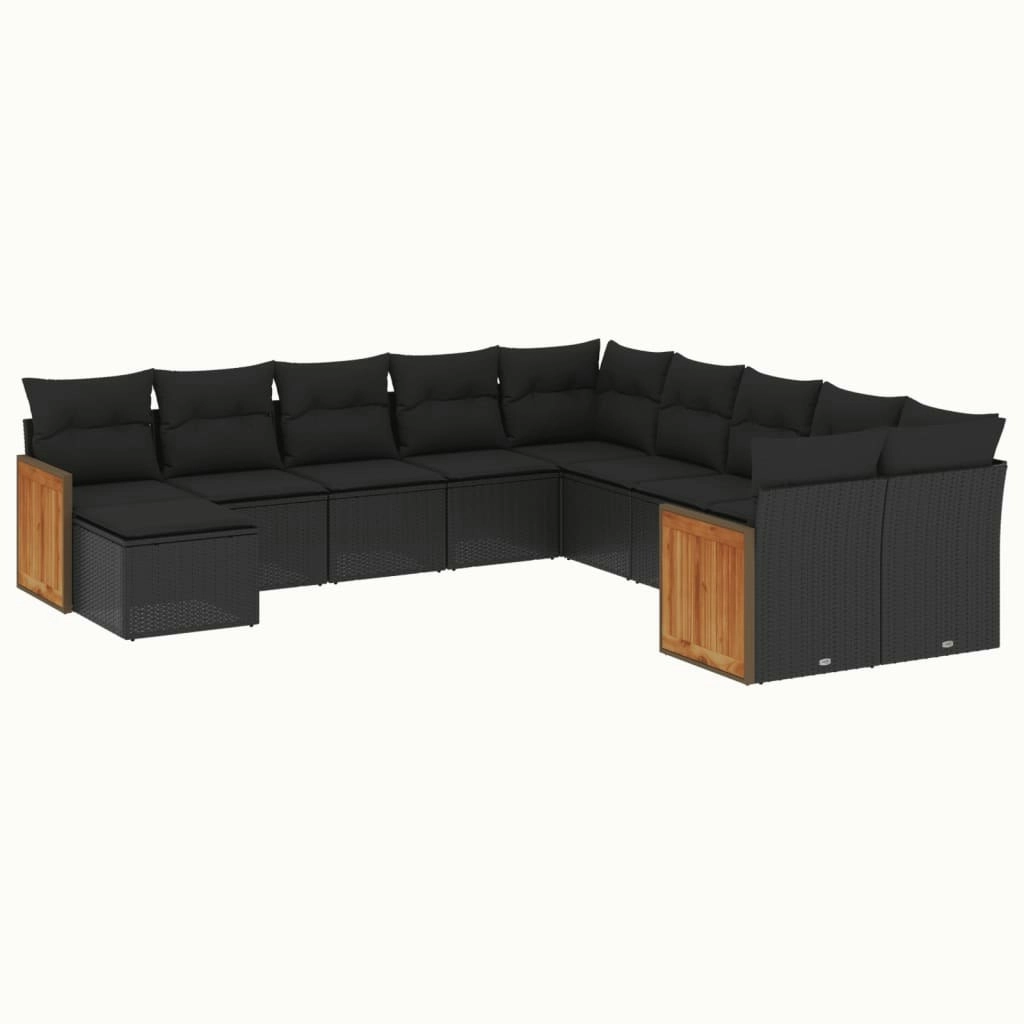 11 Piece Garden Sofa Set with Cushions Black Poly Rattan 3228246