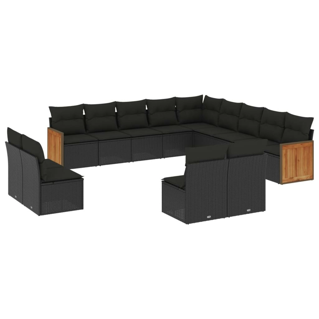 13 Piece Garden Sofa Set with Cushions Black Poly Rattan 3260564