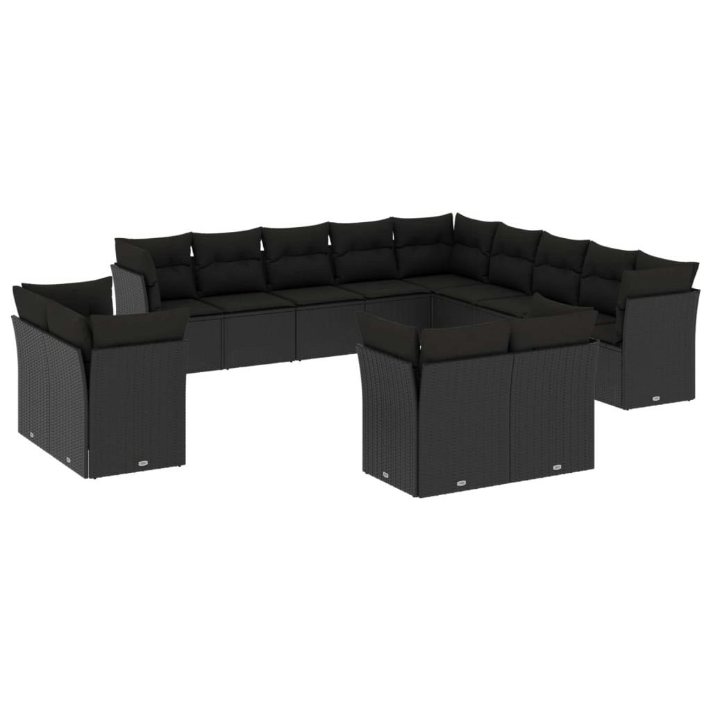 13 Piece Garden Sofa Set with Cushions Black Poly Rattan 3218545