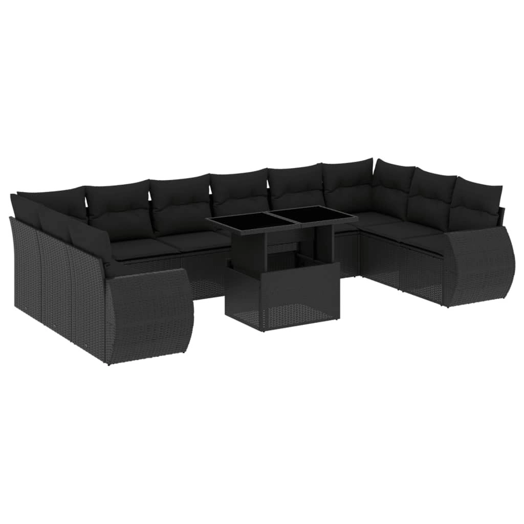 11 Piece Garden Sofa Set with Cushions Black Poly Rattan 3268775