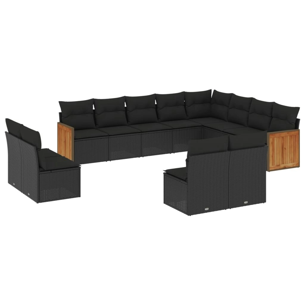 12 Piece Garden Sofa Set with Cushions Black Poly Rattan 3228148