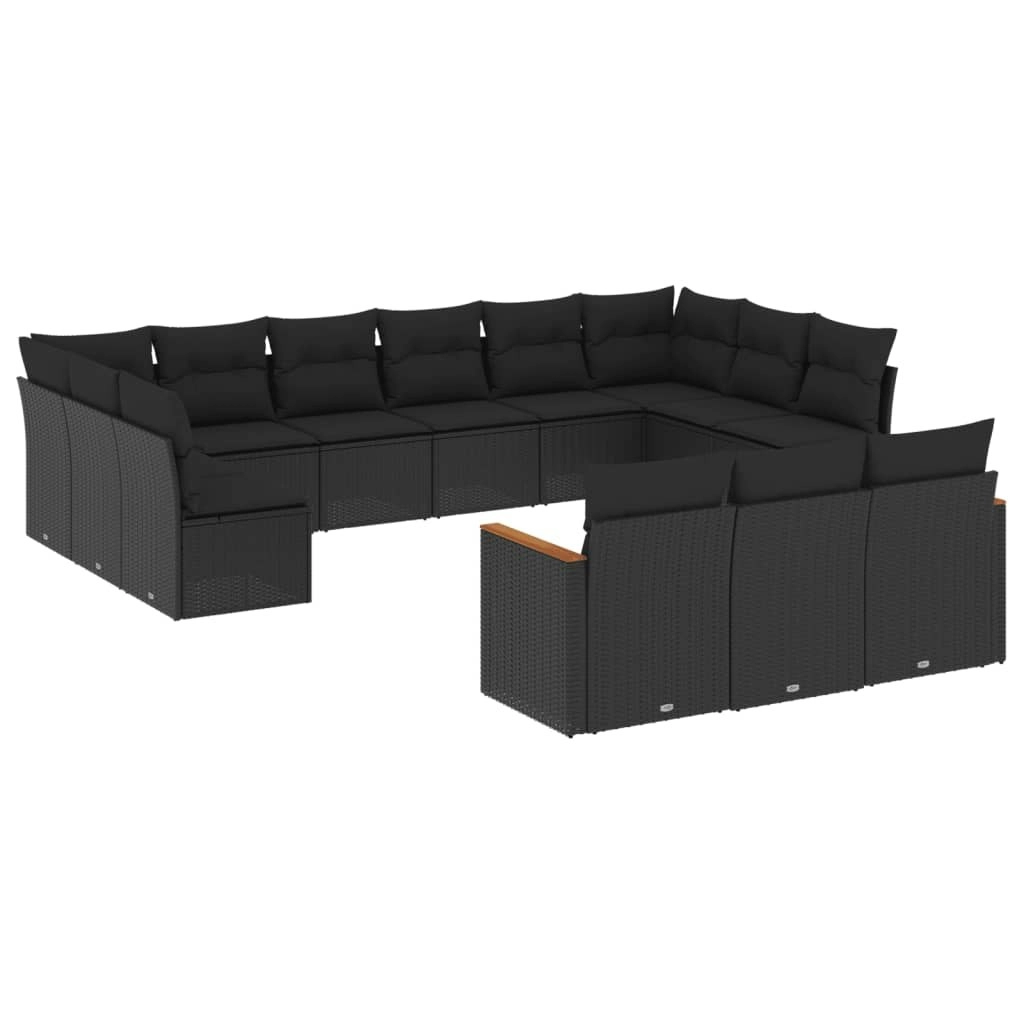 13 Piece Garden Sofa Set with Cushions Black Poly Rattan 3226454