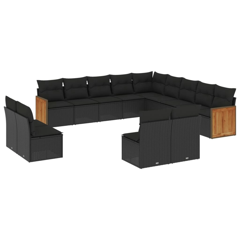 13 Piece Garden Sofa Set with Cushions Black Poly Rattan 3228162