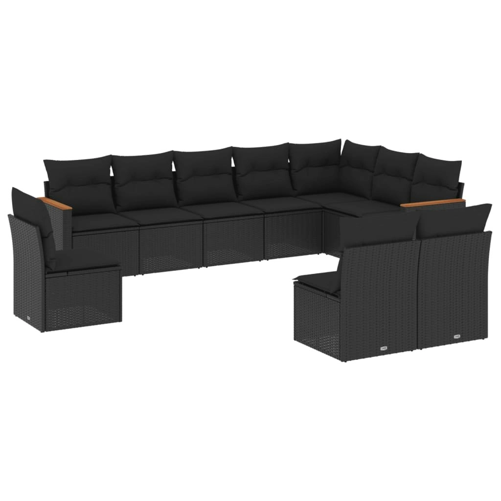 10 Piece Garden Sofa Set with Cushions Black Poly Rattan 3226069