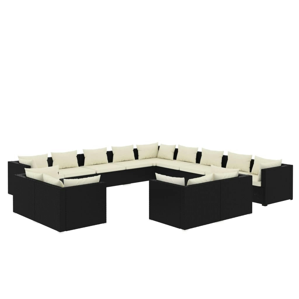 13 Piece Garden Lounge Set with Cushions Black Poly Rattan 3102903