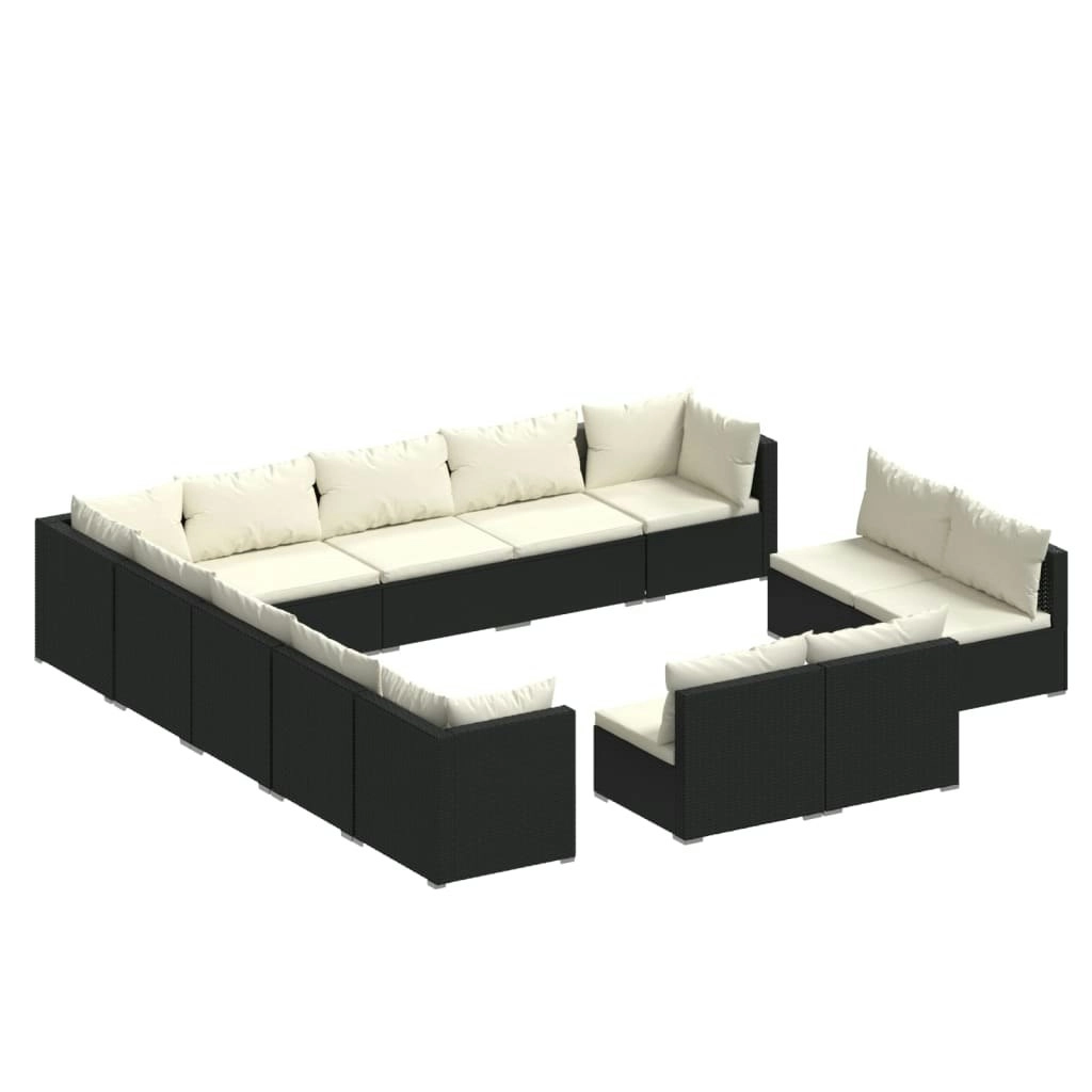 13 Piece Garden Lounge Set with Cushions Black Poly Rattan 3102855