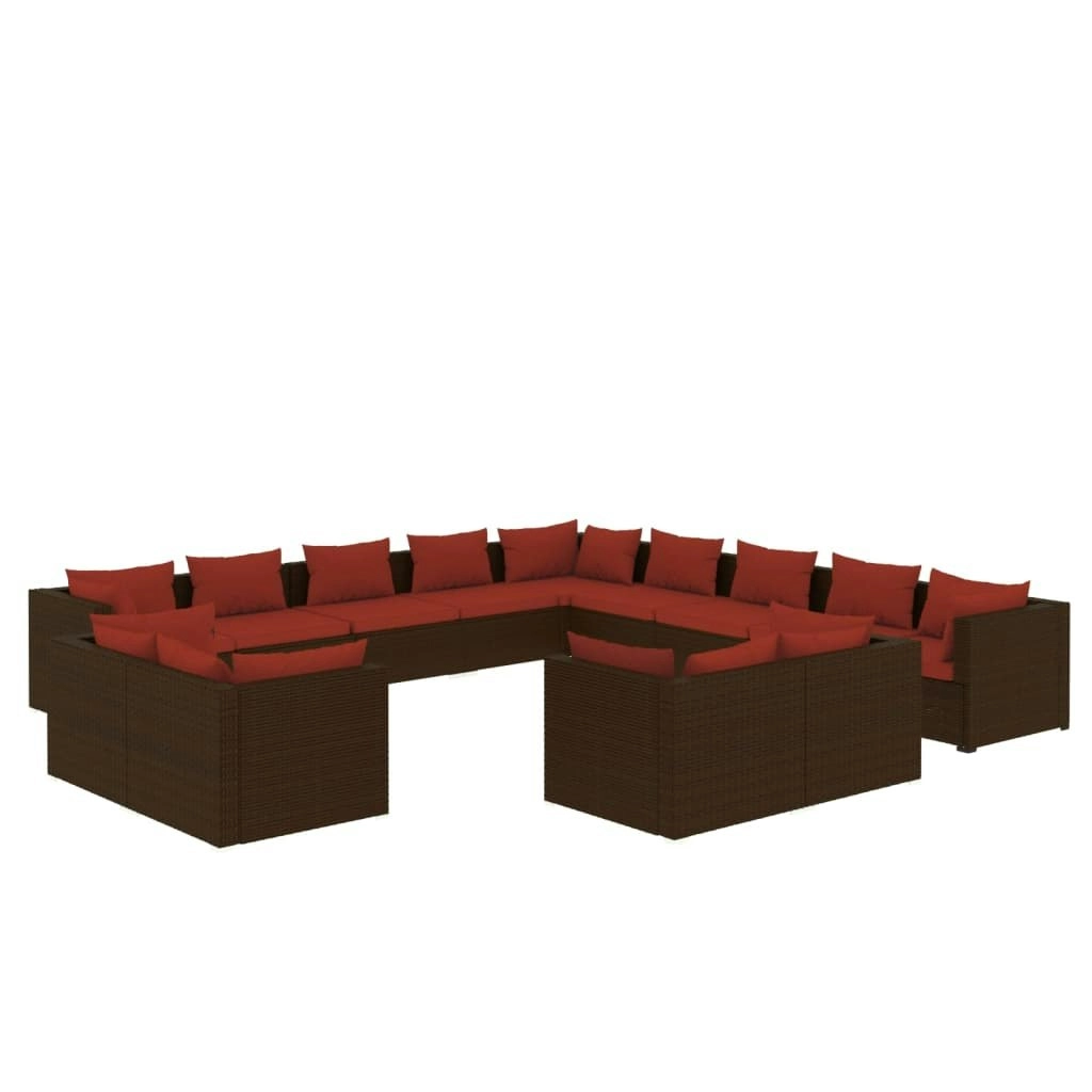 13 Piece Garden Lounge Set with Cushions Brown Poly Rattan 3102907