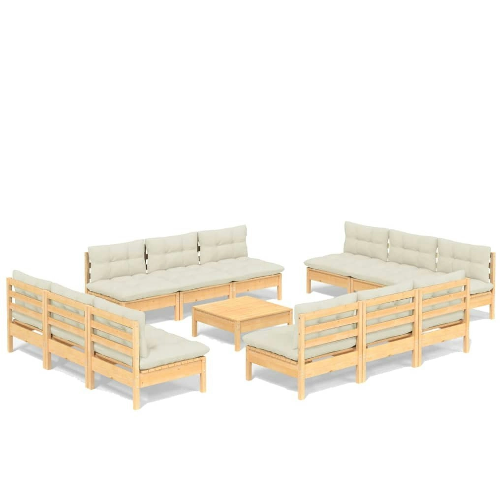 13 Piece Garden Lounge Set with Cream Cushions Pinewood 3096052