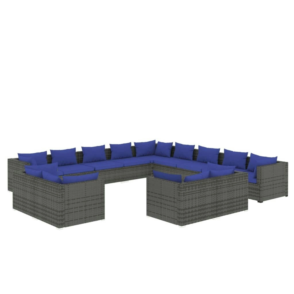 13 Piece Garden Lounge Set with Cushions Grey Poly Rattan 3102910