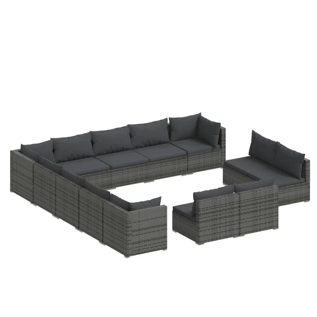 13 Piece Garden Lounge Set with Cushions Grey Poly Rattan 3102861